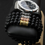 Men Copper Pave Cubic Zircon Matte Stone Bead Strand Bracelet