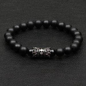 Men Copper Pave Cubic Zircon Matte Stone Bead Strand Bracelet