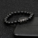 Men Copper Pave Cubic Zircon Matte Stone Bead Strand Bracelet