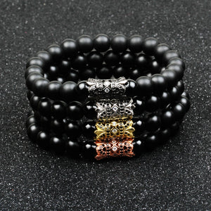 Men Copper Pave Cubic Zircon Matte Stone Bead Strand Bracelet