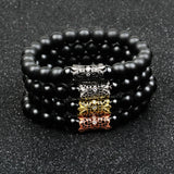 Men Copper Pave Cubic Zircon Matte Stone Bead Strand Bracelet