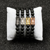 Men Copper Pave Cubic Zircon Matte Stone Bead Strand Bracelet