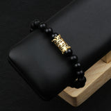 Men Copper Pave Cubic Zircon Matte Stone Bead Strand Bracelet