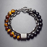 Men's Tiger Eye Bead Bracelet Stainless Steel Magnetic Clasp