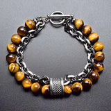 Men's Tiger Eye Bead Bracelet Stainless Steel Magnetic Clasp
