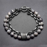 Men's Tiger Eye Bead Bracelet Stainless Steel Magnetic Clasp