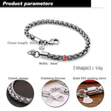 Men's 5MM Solid 925 Silver Bracelet Vintage Silver Boy /Man Jewelry Gift
