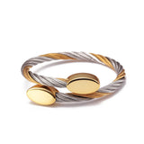 Sporty Mesh Surface Charm Bangle Braided Stainless Steel Cuff