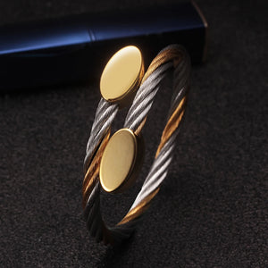 Sporty Mesh Surface Charm Bangle Braided Stainless Steel Cuff