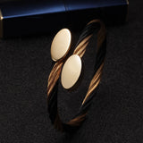 Sporty Mesh Surface Charm Bangle Braided Stainless Steel Cuff