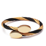 Sporty Mesh Surface Charm Bangle Braided Stainless Steel Cuff