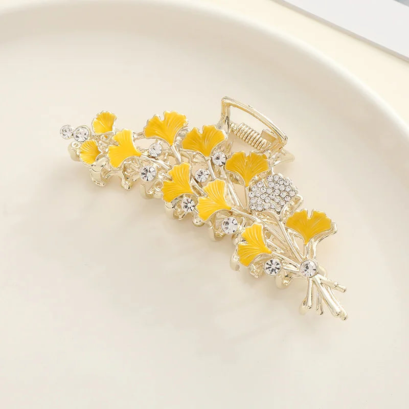 Metal Dripping Oil Ginkgo Leaf Shark Clip Hair Accessories