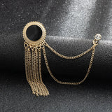 Men's Rhinestone Crystal Collar Pin Tassel Brooch