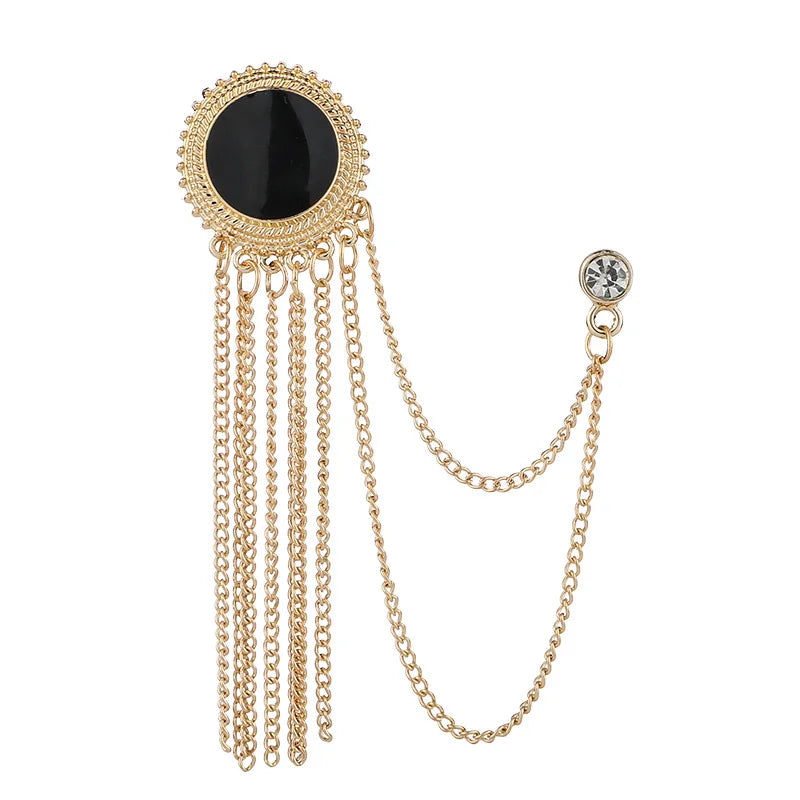 Men's Rhinestone Crystal Collar Pin Tassel Brooch