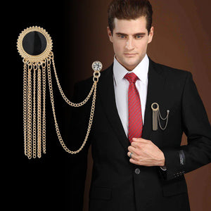 Men's Rhinestone Crystal Collar Pin Tassel Brooch