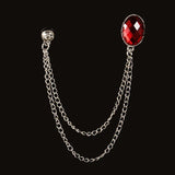Rhinestone Brooch Men Suit Shirt Tassel Chain Lapel Pin