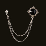 Rhinestone Brooch Men Suit Shirt Tassel Chain Lapel Pin