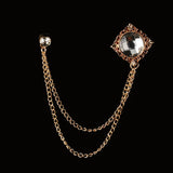 Rhinestone Brooch Men Suit Shirt Tassel Chain Lapel Pin
