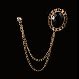 Rhinestone Brooch Men Suit Shirt Tassel Chain Lapel Pin