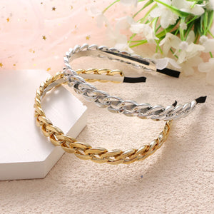 Metal Thick Chain Double Bangs Hairpin Hairband Headband Women Hair Band Hoop