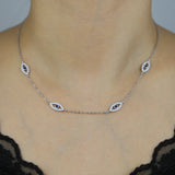Micro Pave CZ Evil Eye Charm Pendant 925 Sterling Silver Chain Necklace