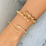Micro Pave Clear CZ Snake Head Shape Open Bangle Bracelet Women Plated Jewelry