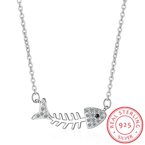 Fish Bone Necklace 925 Silver Clavicle Chain S-n297