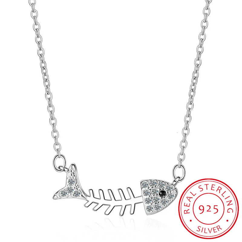 Fish Bone Necklace 925 Silver Clavicle Chain S-n297