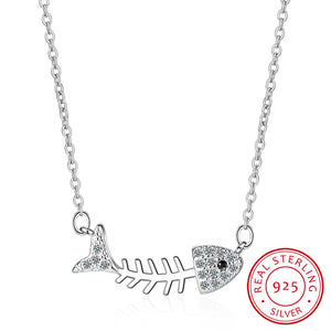 Fish Bone Necklace 925 Silver Clavicle Chain S-n297