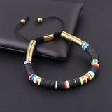 Polymer Clay Hematite Beaded Macrame Bracelet Unisex