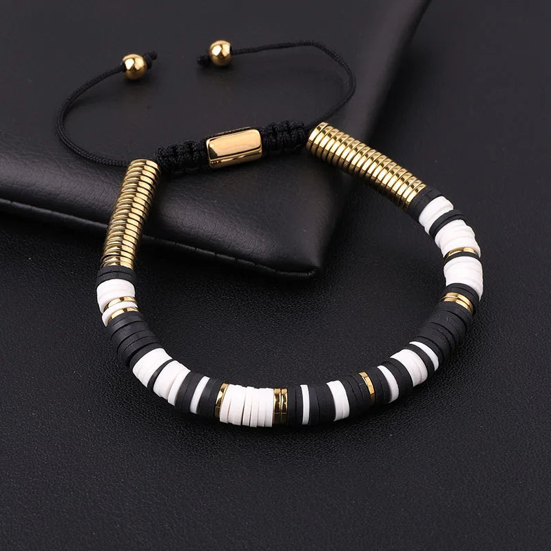 Polymer Clay Hematite Beaded Macrame Bracelet Unisex