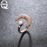 Moon Pearl CZ Rhinestones Adjustable Rings for Women Wedding