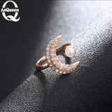 Moon Pearl CZ Rhinestones Adjustable Rings for Women Wedding