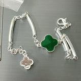 Multi-colored Four-Leaf Clover Charm Bracelet Silver 925 Christmas Gift