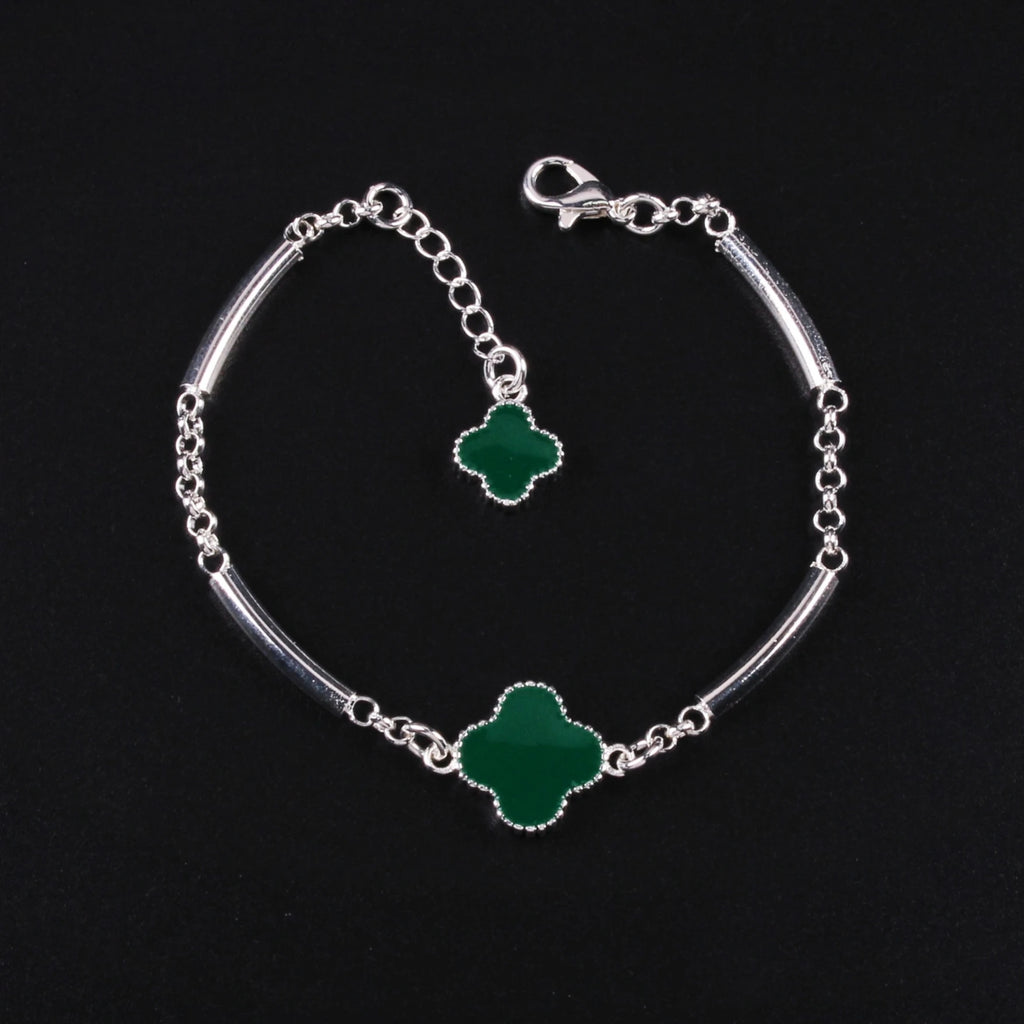 Multi-colored Four-Leaf Clover Charm Bracelet Silver 925 Christmas Gift