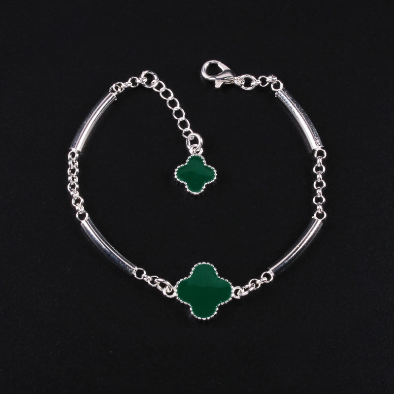Multi-colored Four-Leaf Clover Charm Bracelet Silver 925 Christmas Gift