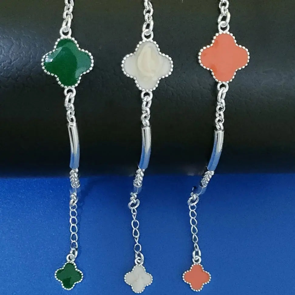 Multi-colored Four-Leaf Clover Charm Bracelet Silver 925 Christmas Gift