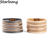 PU Leather Bracelet Rhinestone Beads Chain Wrap Women Bracelet