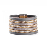 PU Leather Bracelet Rhinestone Beads Chain Wrap Women Bracelet