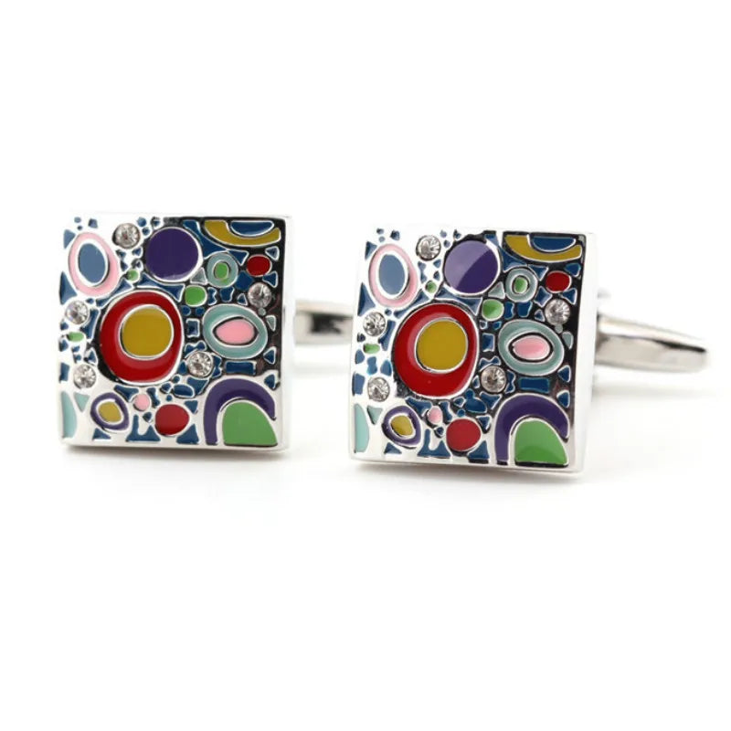 Multicolor Enamel Crystal Cufflinks French Shirt Buttons 16MM