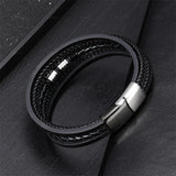 Multilayer Leather Bracelet Men Stainless Steel Clasp Braided Bracelet