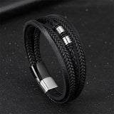 Multilayer Leather Bracelet Men Stainless Steel Clasp Braided Bracelet