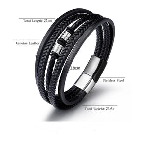 Multilayer Leather Bracelet Men Stainless Steel Clasp Braided Bracelet