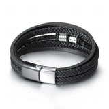 Multilayer Leather Bracelet Men Stainless Steel Clasp Braided Bracelet