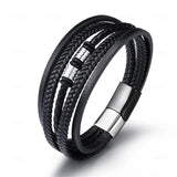 Multilayer Leather Bracelet Men Stainless Steel Clasp Braided Bracelet