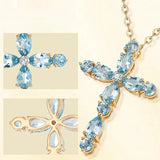 Natural Gem Cross Pendant Necklace Gift for Her