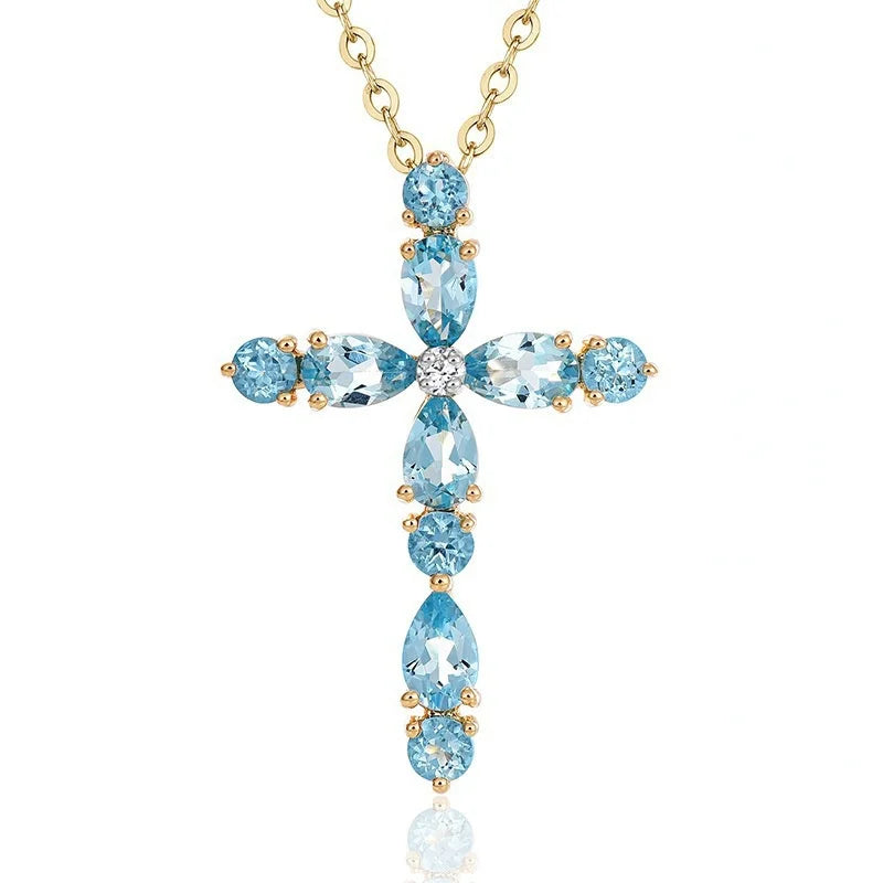 Natural Gem Cross Pendant Necklace Gift for Her