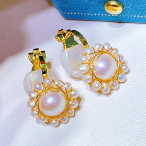 Freshwater Pearl Earrings Clip Sunflower Stud Earrings Women