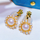 Freshwater Pearl Earrings Clip Sunflower Stud Earrings Women