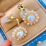 Freshwater Pearl Earrings Clip Sunflower Stud Earrings Women
